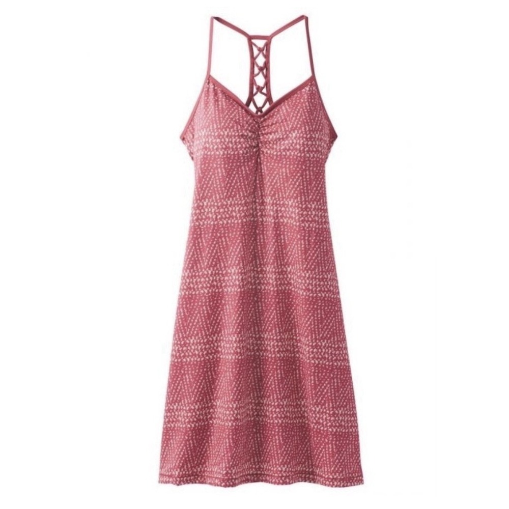 Prana Elixir Dress Red White Macrame Lattice Back Women's XS Summer Travel Boho